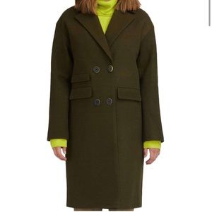 NWT $279 NVLT Faux Wool Double Breasted Long Pea Coat Olive Small